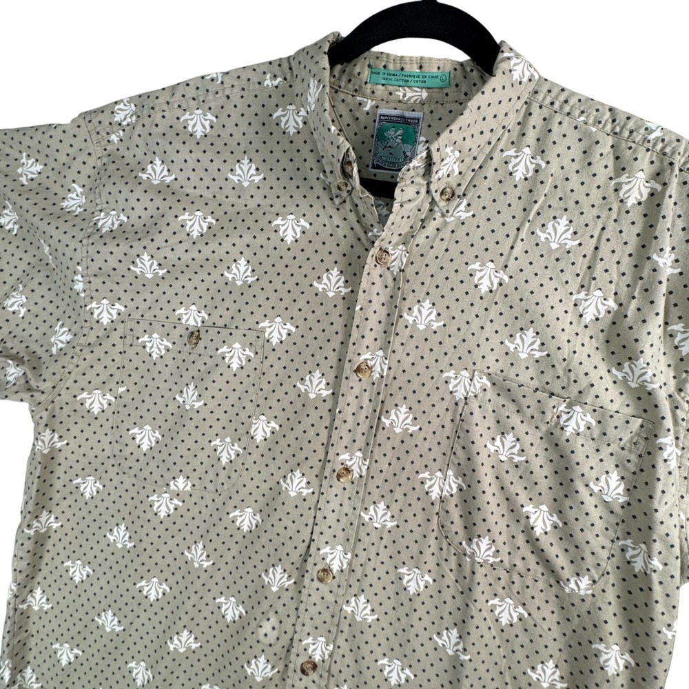 VTG McIntosh & Seymour Men's L Fleur-de-Lis‎ Rugby Shirt Khaki Button Up